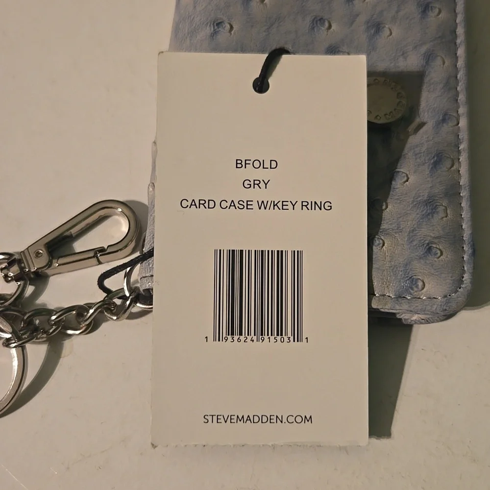 New Steve Madden women's grey embossed card holder key rin wallet